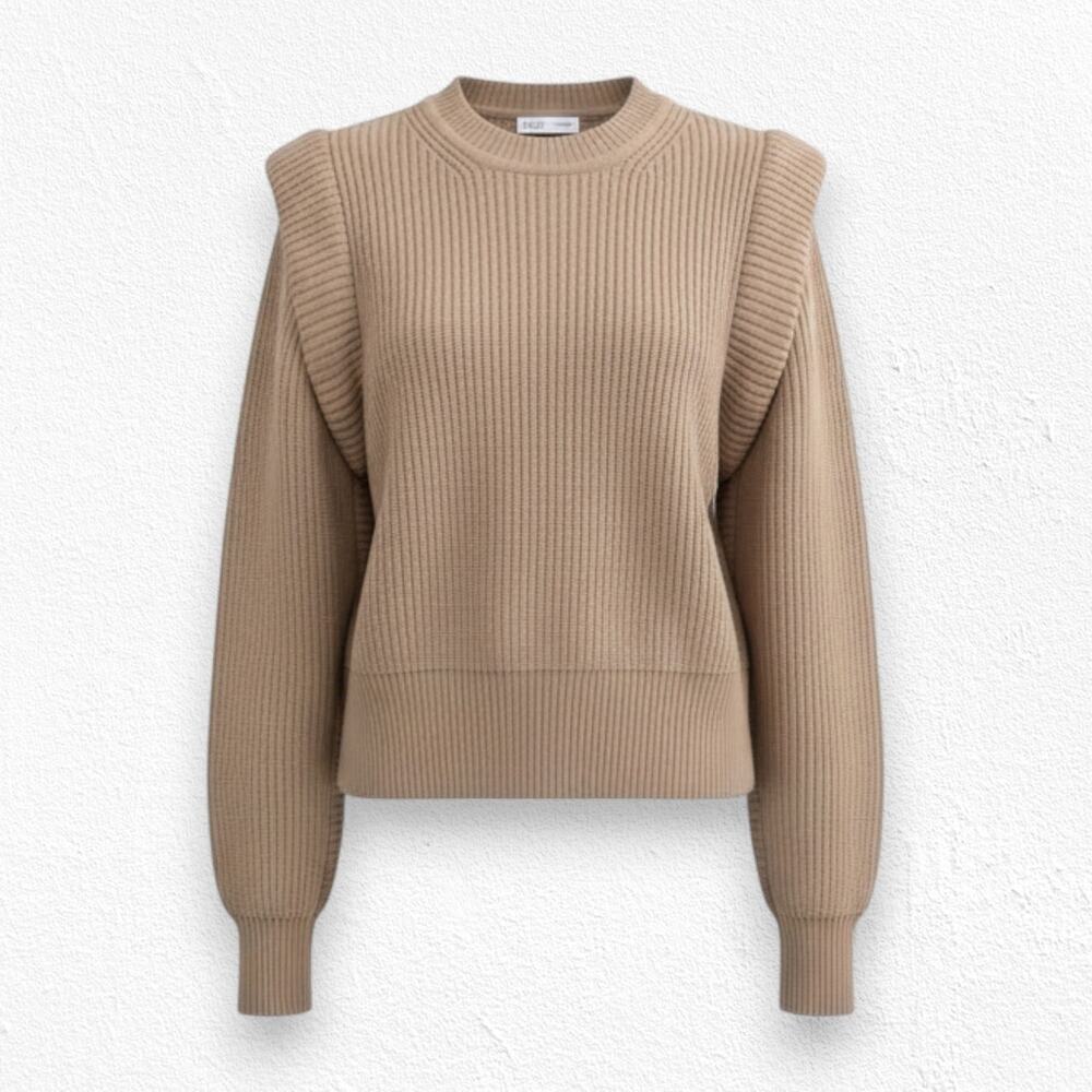 ASTR the Label Camel Toffee Ribbed Puff Shoulder Sweater Knit Top Size Medium
